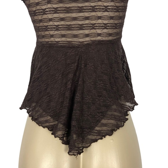 H+H Y2K Lace Peplum Babydoll Top Size M Asymmetrical Ruffle VNeck Fairy Coquette - Picture 7 of 9